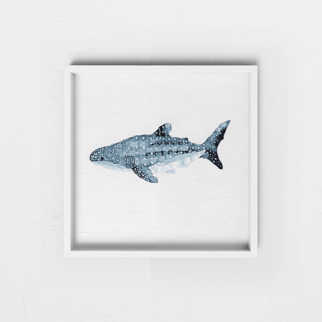 Framed artwork of a shark on a whale white background